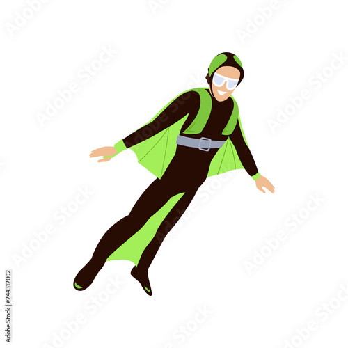 Skydiver engaged in a dangerous sport making jumps in the sky with a parachute. Extreme sport.