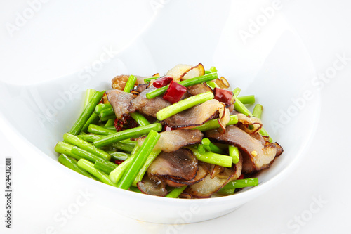 Delicious Chinese cuisine, garlic and bacon