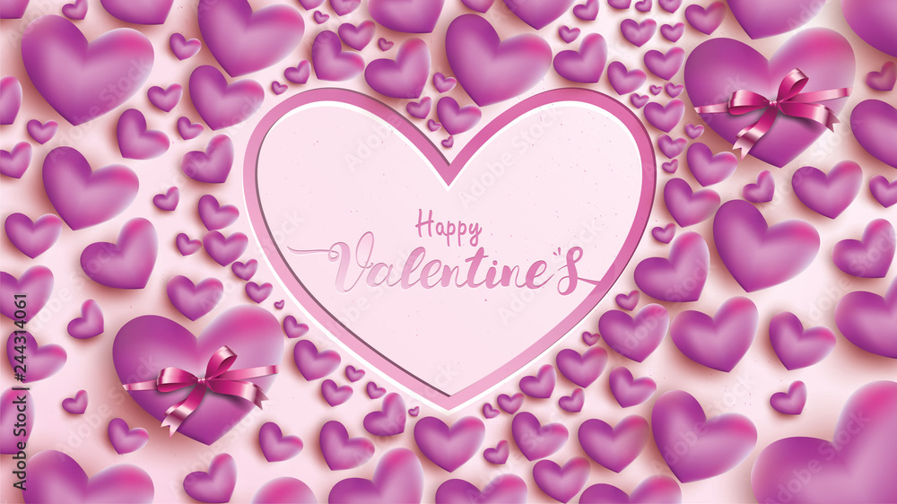 Happy Valentines Day greeting card with pink and purple heart balloon ribbon. Love background concept suitable for copy space text Wallpaper, flyers, invitation, posters, brochure, banners Happy Valentines Day greeting card with pink and purple heart balloon ribbon. Love background concept suitable for copy space text Wallpaper, flyers, invitation, posters, brochure, banners
