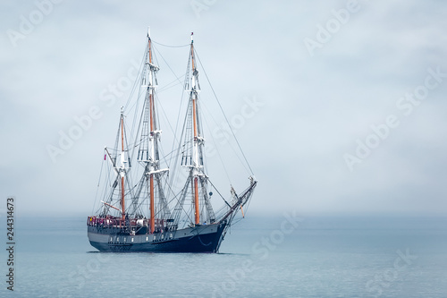 Tall Ship anchored in St Austell Bay, Cornwall