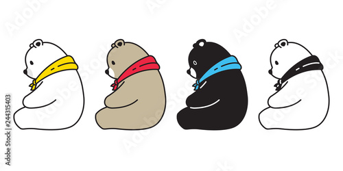 Bear vector polar bear cartoon character icon logo sitting scarf illustration doodle