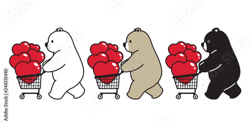 Bear vector polar bear heart valentine shopping cart bag character cartoon icon logo illustration doodle