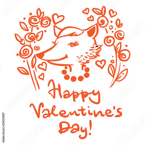 Happy Valentine's day. Postcard with a fox.