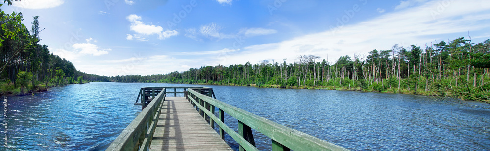 Obraz premium Wooden pier on the shore of the lake.