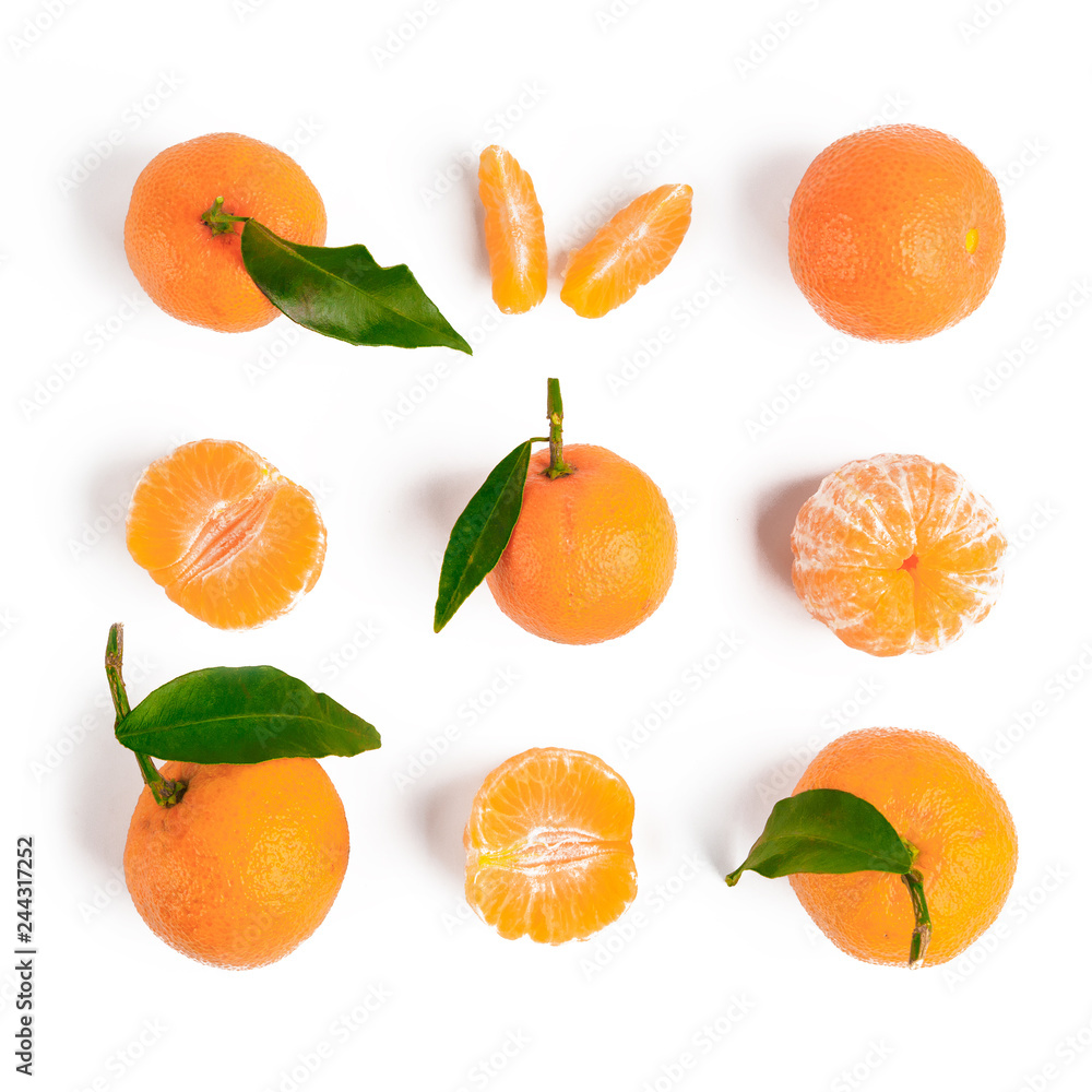 Christmas mandarin or tangerines seamless pattern. Isolated on white with clipping path. Top view or flat-lay. Christmas mandarin or tangerines seamless pattern. Isolated on white with clipping path. Top view or flat-lay.