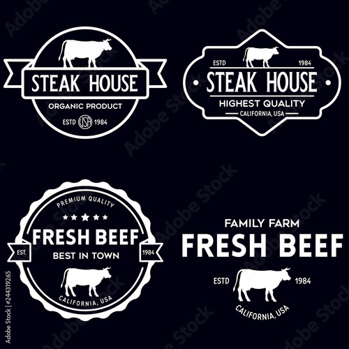 Set of premium beef labels, badges and design elements. Logo for butchery, meat shop, steak house etc.
