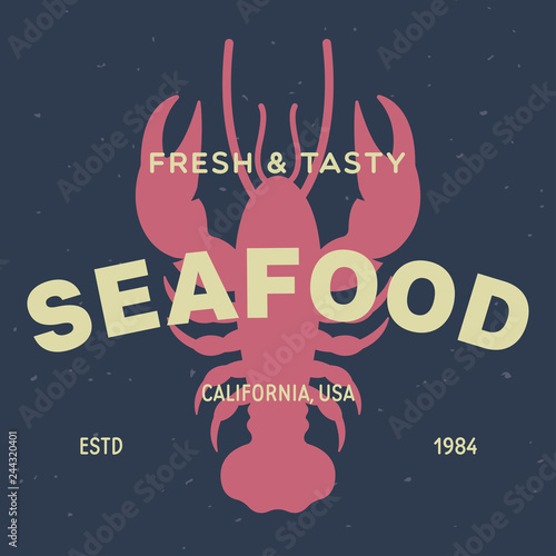 Seafood restaurant logo template badge label vector illustration. Market and fisherman emblem, fishes and seafood silhouette.