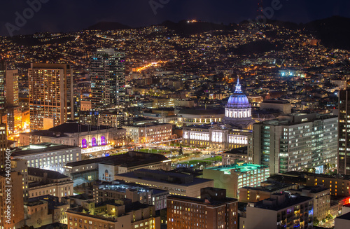 City hall of San Francisco Civic Center at night