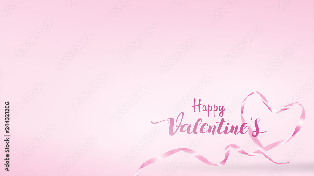 Beautiful Valentine's Day background with violet silk ribbons and shape hearts purple color