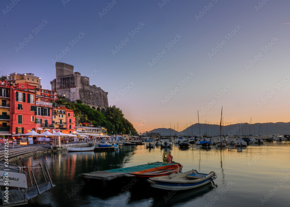 View of the harbor in Lerici, Italy.