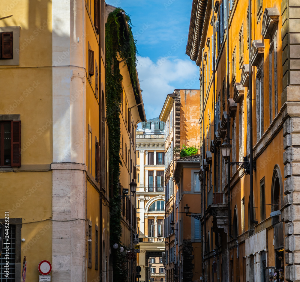 Narrow street view in historic center of Rome