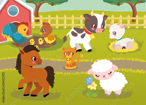 Farm Animal Happy Character Vector Illustration © FoxyImage