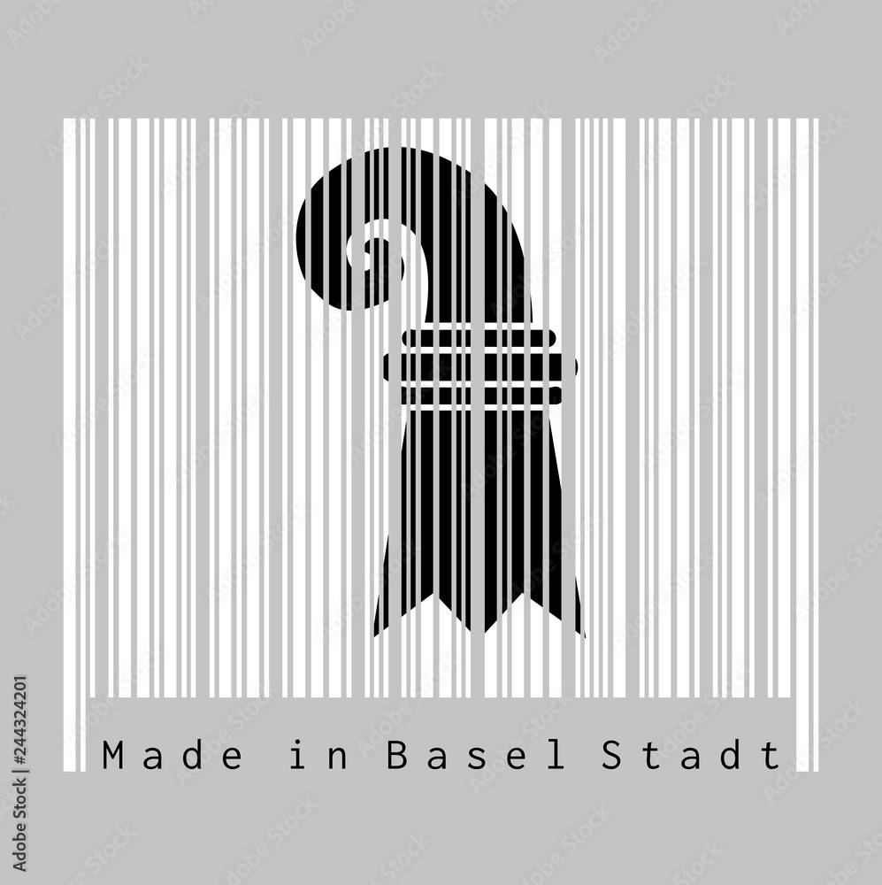 Barcode set the color of Basel-Stadt flag, The canton of Switzerland with text Made in Basel Stadt. Barcode set the color of Basel-Stadt flag, The canton of Switzerland with text Made in Basel Stadt.