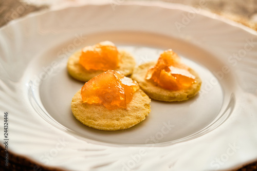 Flat cakes with marmalade