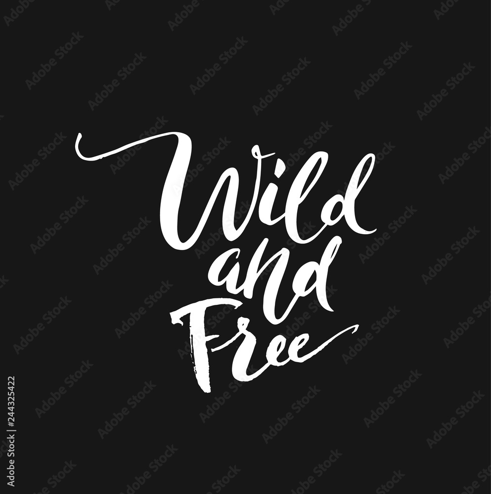 Wild and free hand brush lettering, inspirational quote about freedom. Hand drawn vector typography card with phrase and arrows. Bohemian design elements for prints and posters. Modern calligraphy.