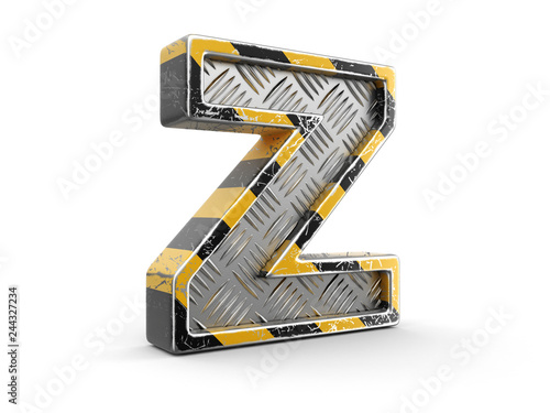 Yellow striped metallic font - letter Z. Image with clipping path