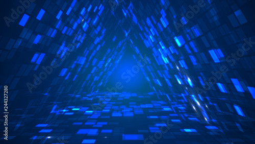Abstract futuristic triangle data tunnel blue background. Information technology graphic illustration concept.