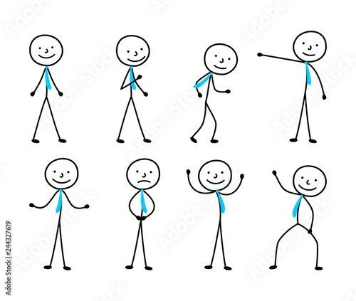 sketch drawing businessman, stick figure man icon, pictogram people set