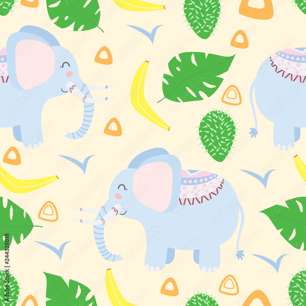 seamless pattern with elephant in Scandinavian style - vector illustration, eps seamless pattern with elephant in Scandinavian style - vector illustration, eps
