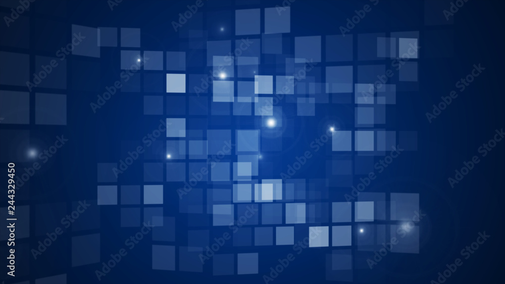 Abstract blue flashing rectangle grid flowing perspective background. Information technology graphic illustration concept.