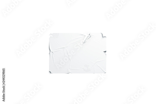 Blank white wheatpaste adhesive torn poster mockup, isolated, 3d rendering. Empty horizontal sticked signage mock up. Clear disrupted banner hanhing on wal template. © Alexandr Bognat