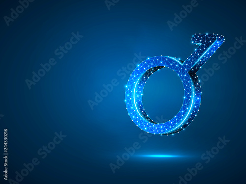 Demiboy symbols. Wireframe digital 3d illustration. Low poly, non-binary sexuality, people rights concept on blue background. Abstract Raster polygonal neon LGBT sign. RGB color mode