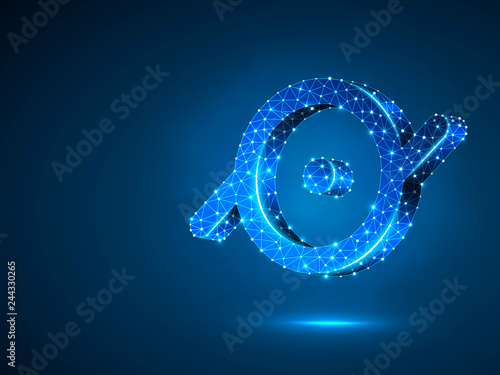 Epicene gender symbols. Wireframe digital 3d illustration. Low poly hermaphrodite, bisexual people rights concept on blue background. Abstract Raster polygonal neon LGBT sign. RGB color mode photo