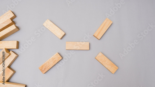 Wood block stacking symbol top view.Business concept on gray background