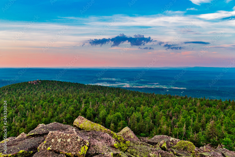 view from the high mountains to the taiga