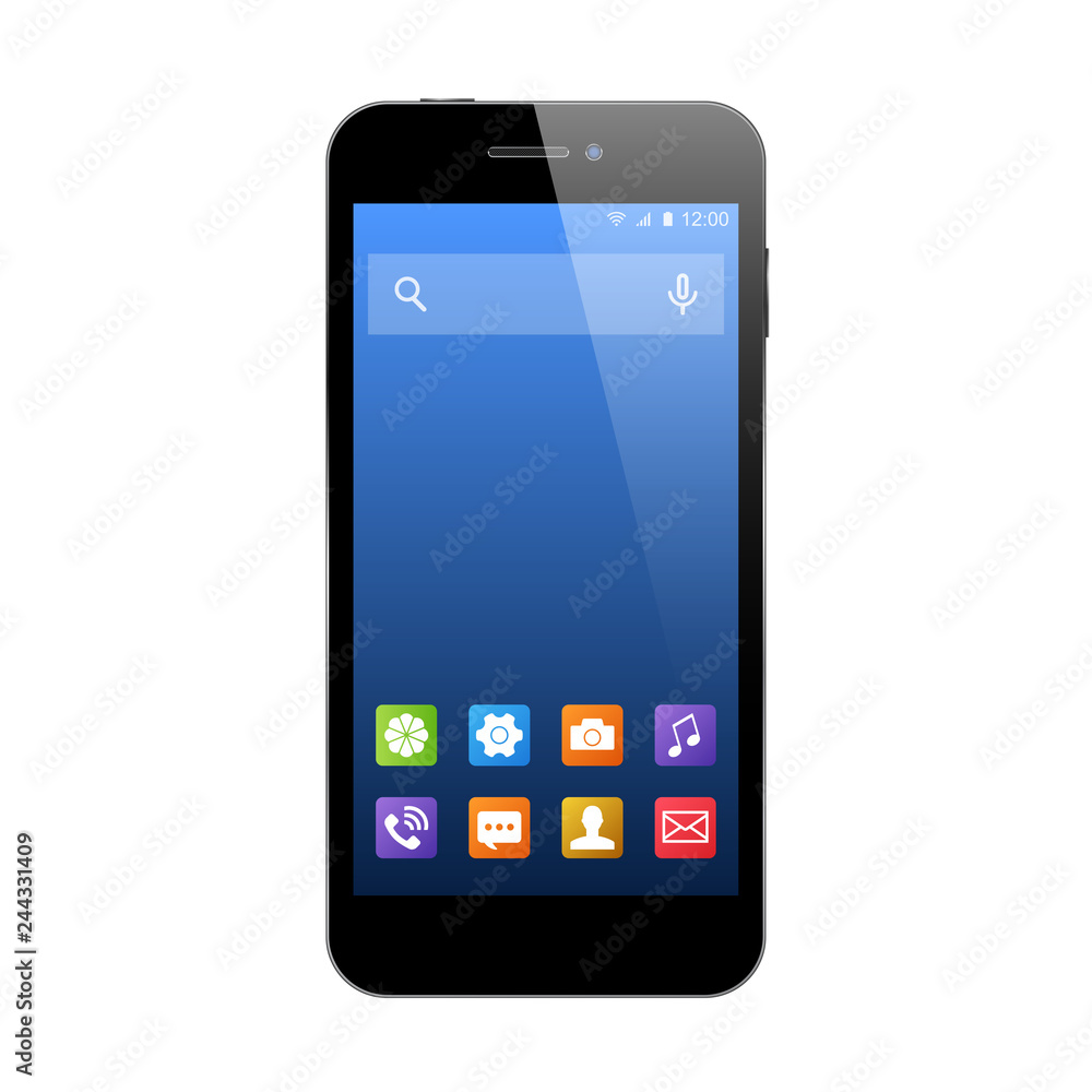 Smartphone with blue screen and icons Smartphone with blue screen and icons
