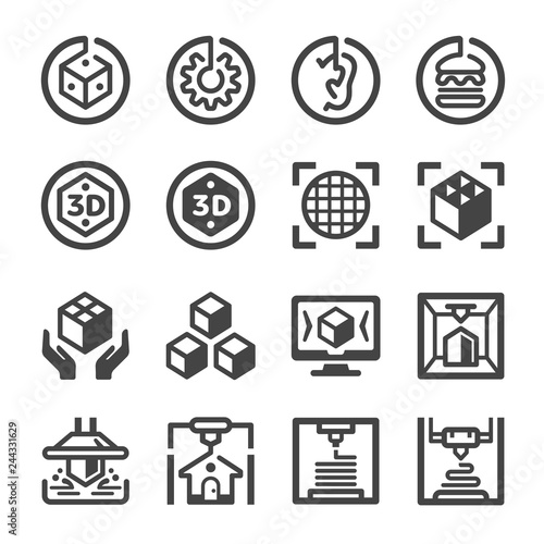 3D printing icon set,vector and illustration