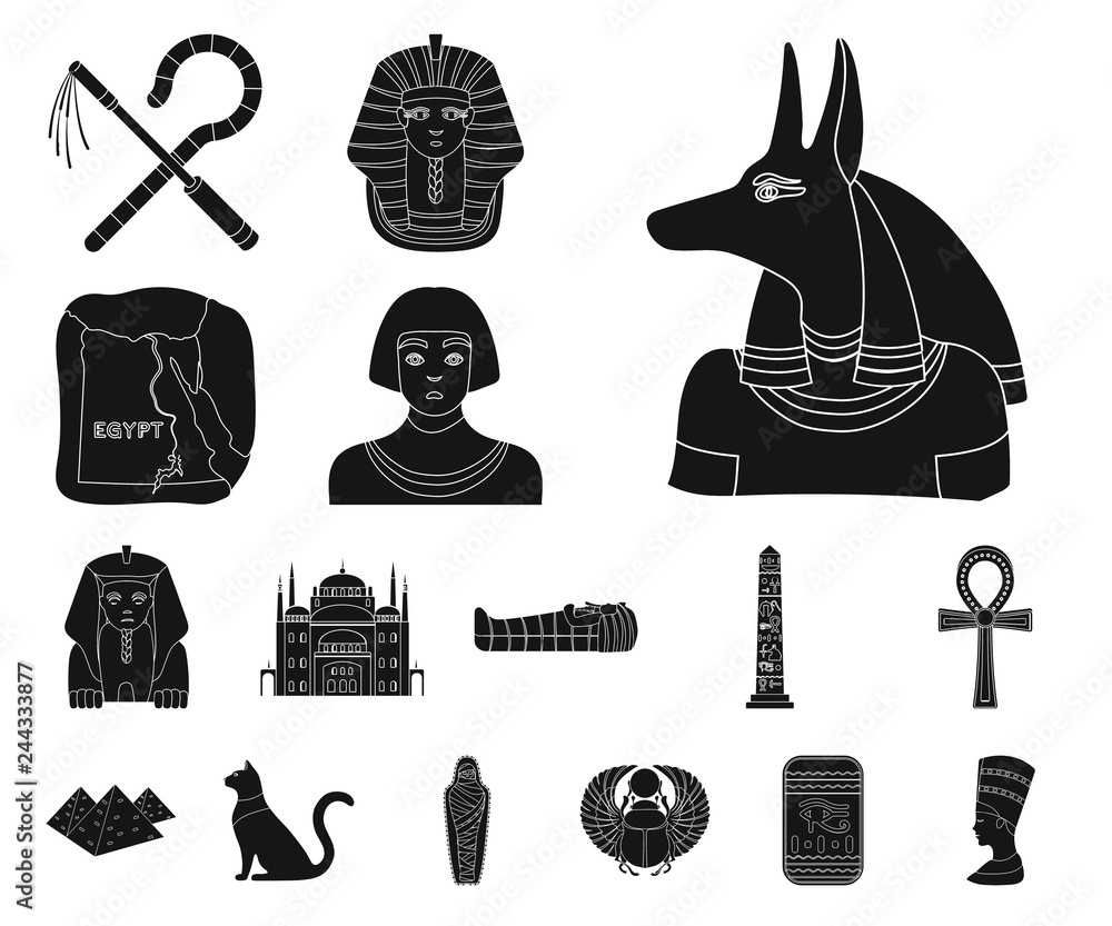 Ancient Egypt black icons in set collection for design. The reign of ...