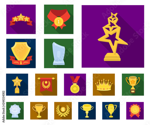 Awards and trophies flat icons in set collection for design.Reward and achievement vector symbol stock web illustration.