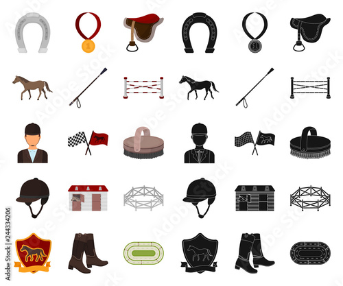 Hippodrome and horse cartoon,black icons in set collection for design. Horse Racing and Equipment vector symbol stock web illustration.