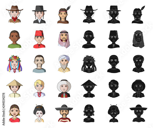 The human race cartoon,black icons in set collection for design. People and nationality vector symbol stock web illustration.