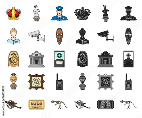 Museum and gallery cartoon,black icons in set collection for design. Storage and exhibition of showpiece vector symbol stock web illustration.