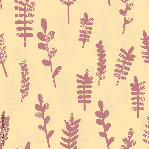 Seamless pattern jungle foliage plants and foliage cute seamless pattern. Vector outline leaves