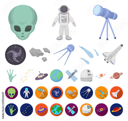 Space technology cartoon,flat icons in set collection for design.Spacecraft and equipment vector symbol stock web illustration.