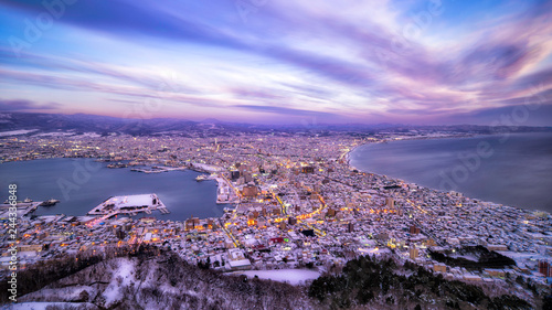 Hakodate city in winter from mountain, Hakodate, Japan