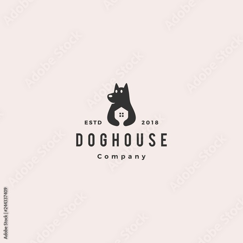 dog house pet home logo hipster retro vintage vector icon illustration