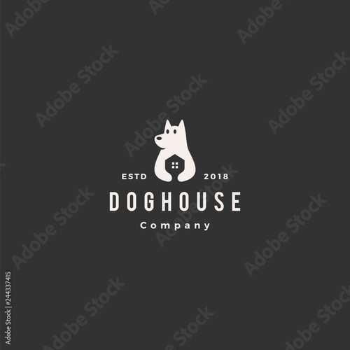 dog house pet home logo hipster retro vintage vector icon illustration
