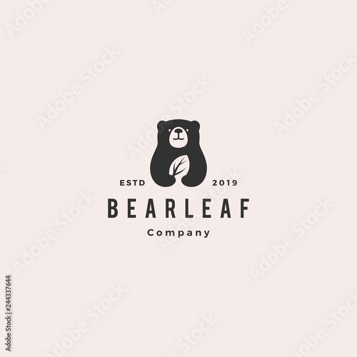 bear leaf leaves natural nature logo hipster vintage retro vector icon illustration