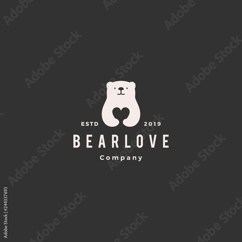 bear love logo hipster retro vintage vector icon illustration