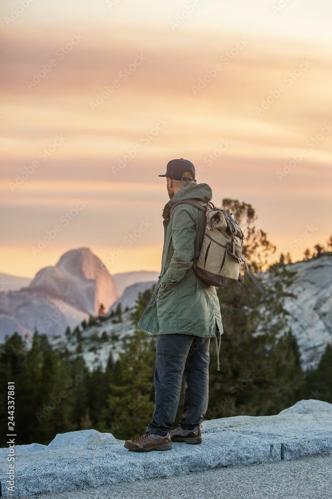 Hiker visit Yosemite national park in California Hiker visit Yosemite national park in California