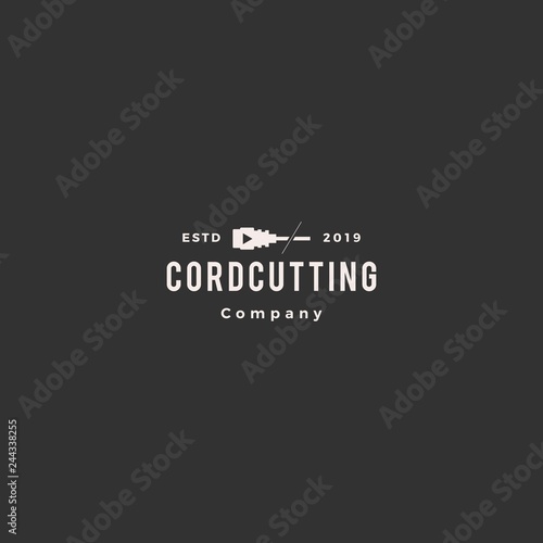 cordcutting logo hipster tv cable vector icon illustration