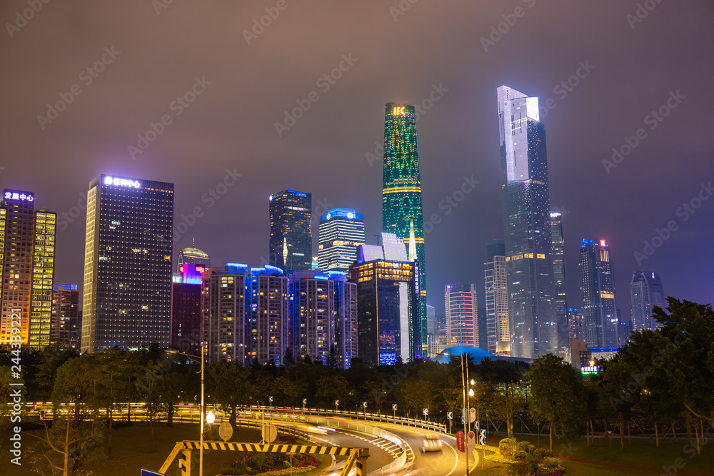 Guangzhou night cityscape with modern building of financial district, China Guangzhou night cityscape with modern building of financial district, China