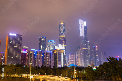 Guangzhou night cityscape with modern building of financial district, China