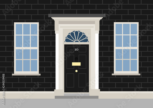 10 Downing street - residential building for Prime minister of United Kingdom of Great Britain - house for political leader in UK. Vector illustration