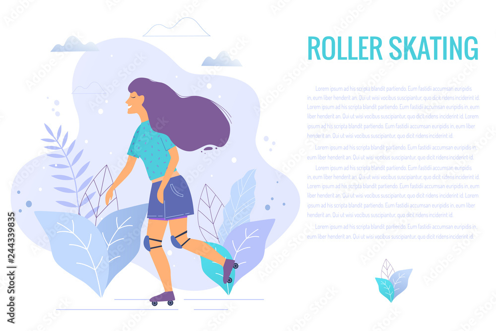 Woman on roller skate vector illustration.