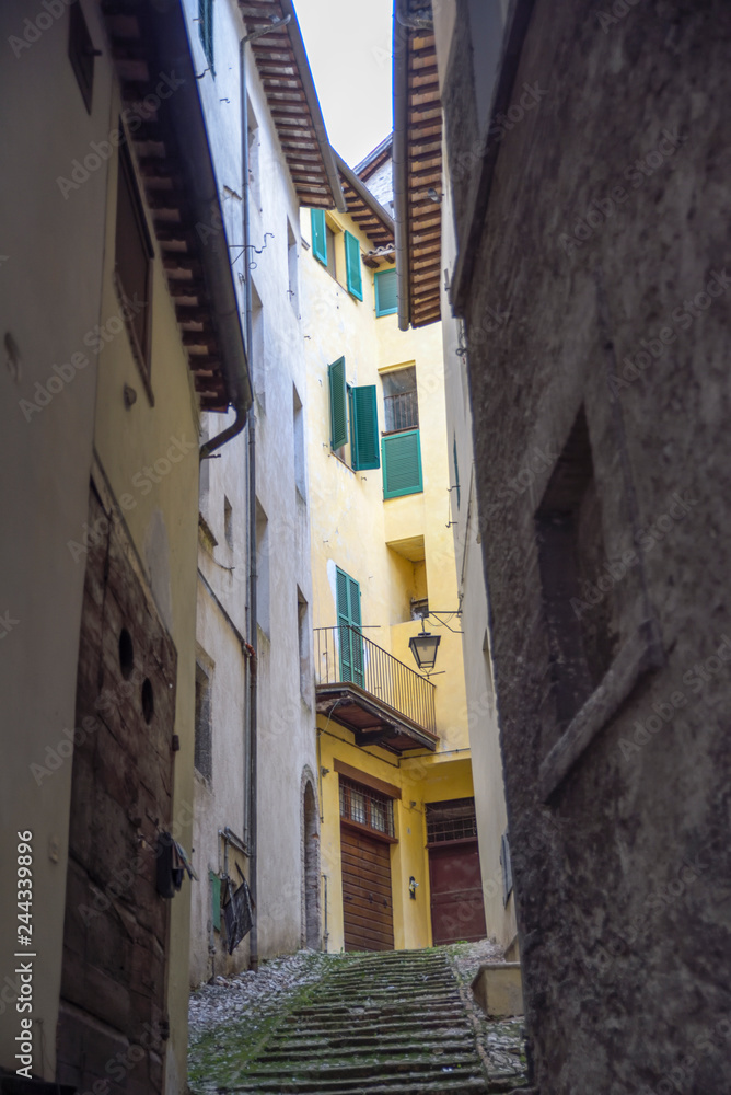 Italian village, alley. Spoleto, Italy